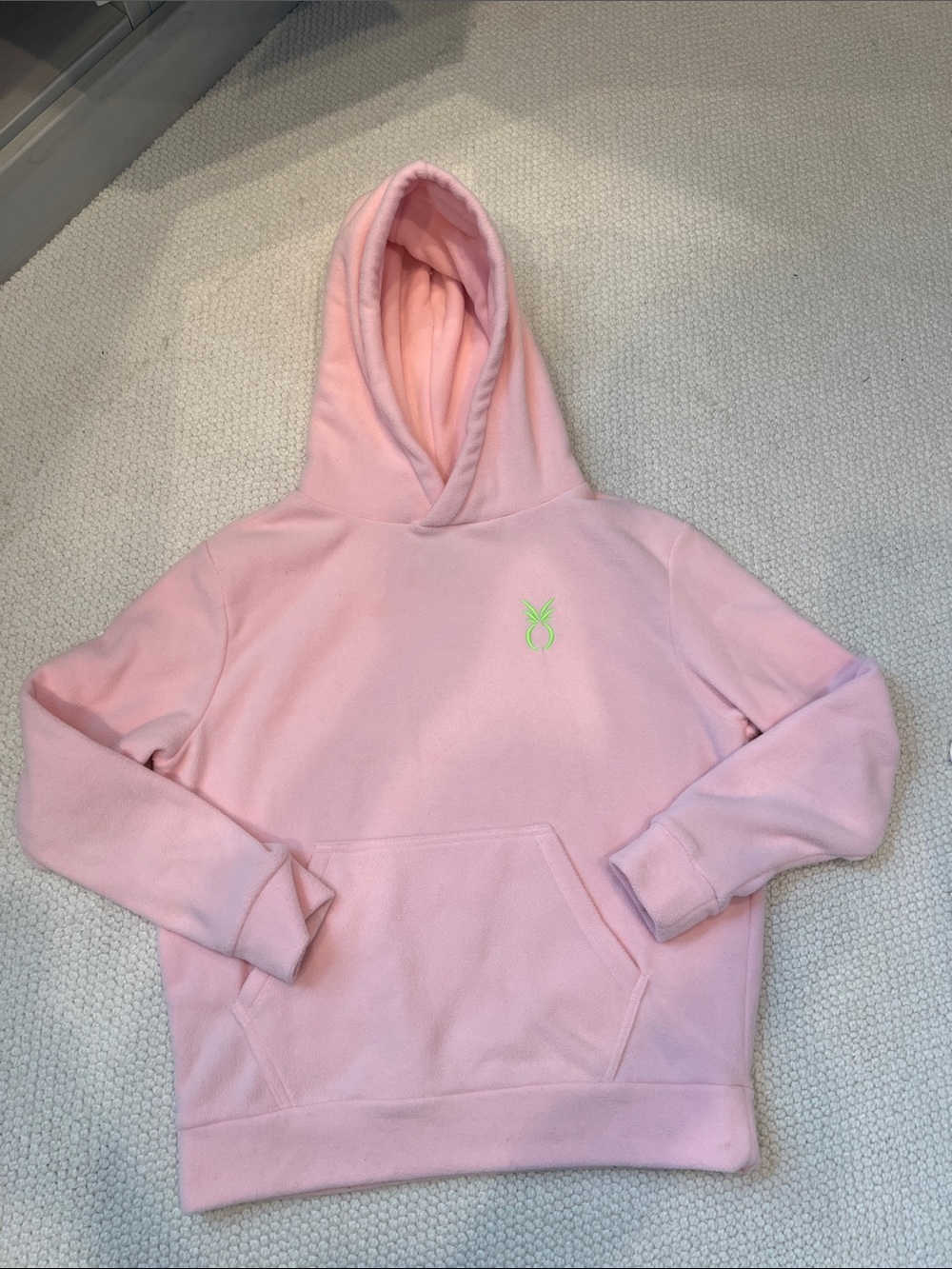 Dudley Stephens Pink Fleece Hooded Sweatshirt with Lime Logo Small